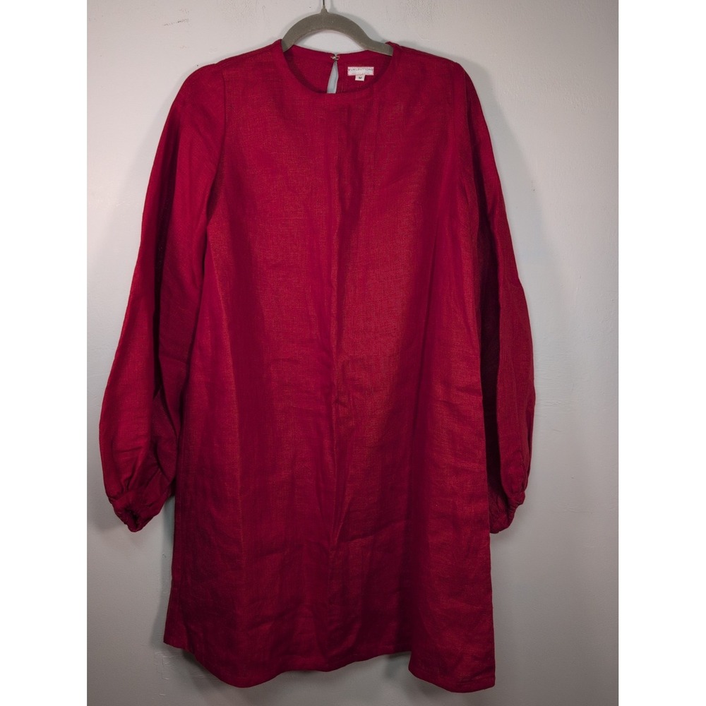 45R Yuki Japan Red Dress Long Sleeve 100% Cotton Medium Handmade Clothing